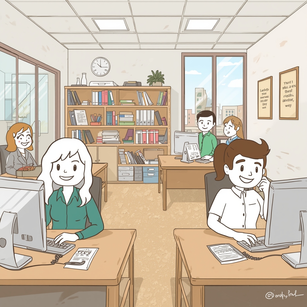 lucid origin real estate office interior with happy employees 2